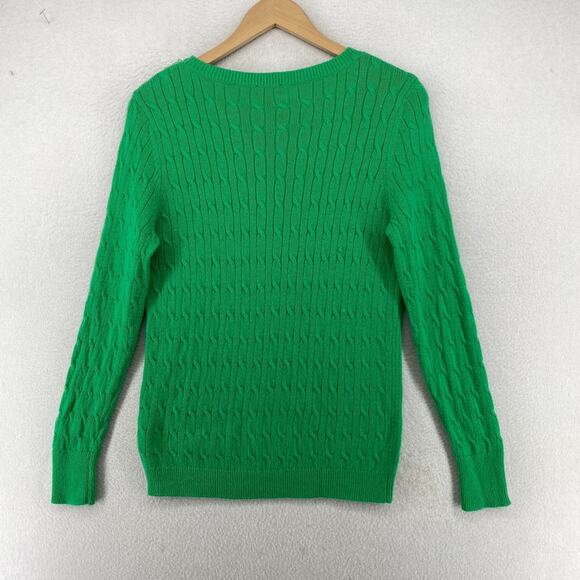 TALBOTS Sweater M Lambswool Blend Cable Ribbed Jumper Button Shoulder Green - Picture 2 of 11